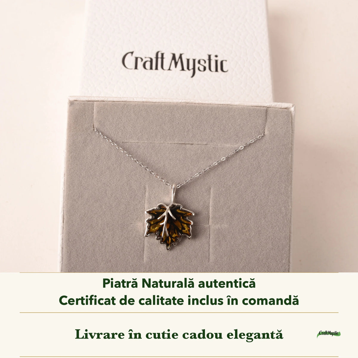 Colier cu Chihlimbar în cutia cadou CraftMystic, cu certificatul de calitate