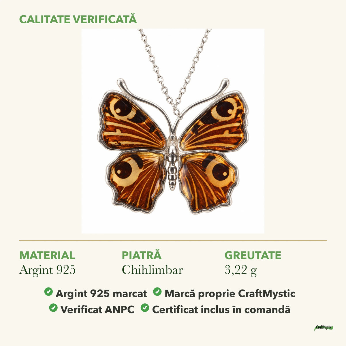 Colier cu Chihlimbar: material, dimensiunea pietrei, greutate și marcajul 925