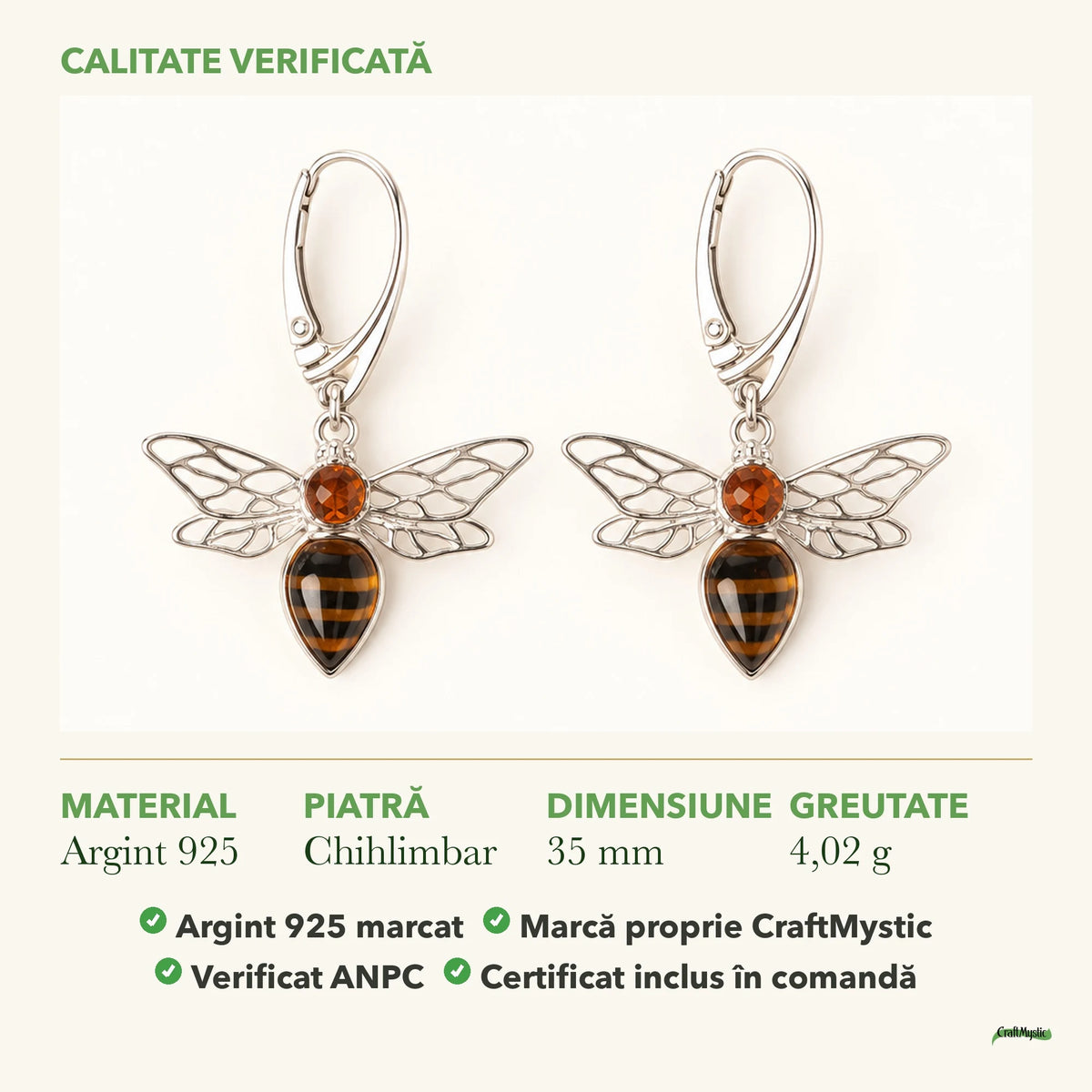 Cercei cu Chihlimbar: material, dimensiunea pietrei, greutate și marcajul 925
