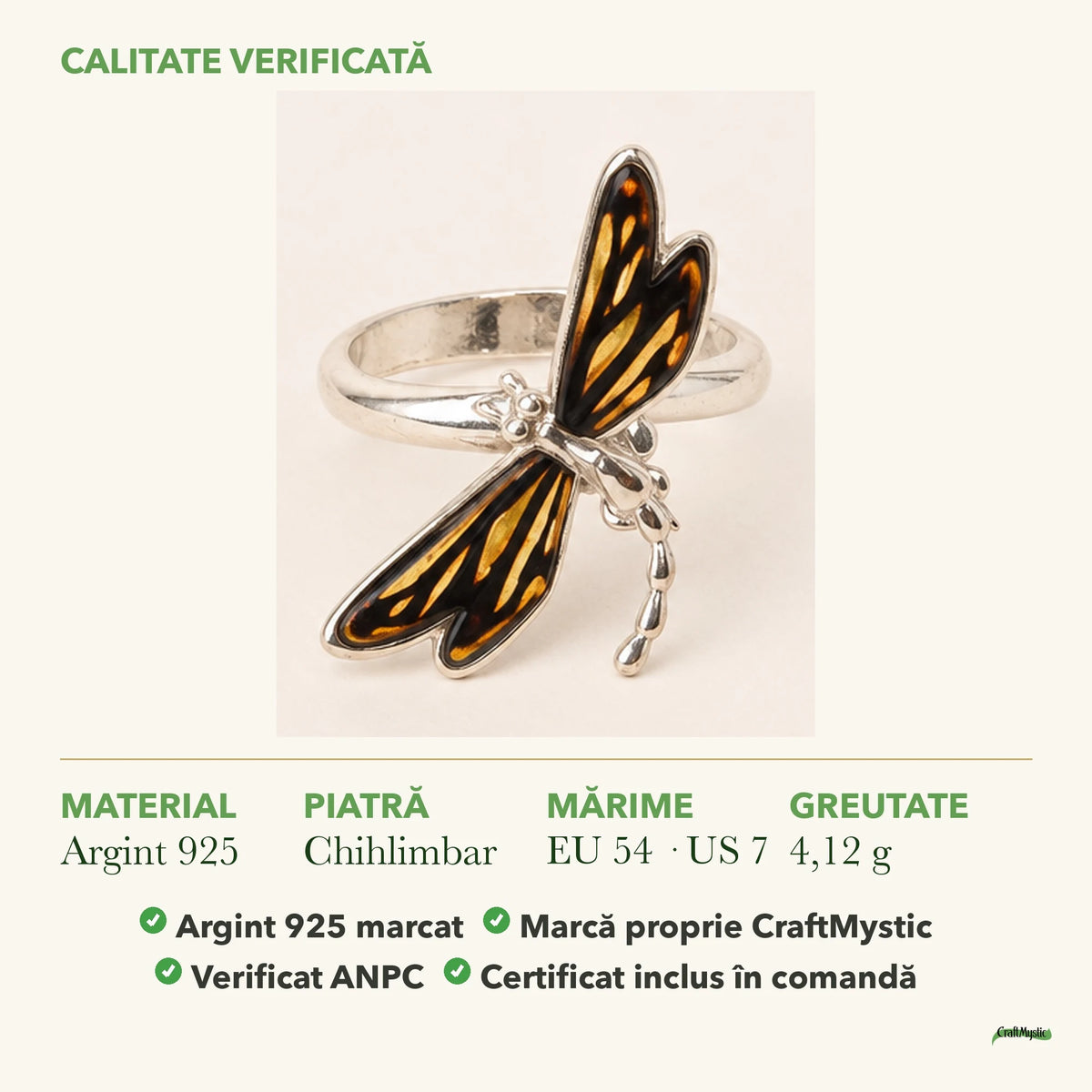Inel cu Chihlimbar: material, dimensiunea pietrei, greutate și marcajul 925