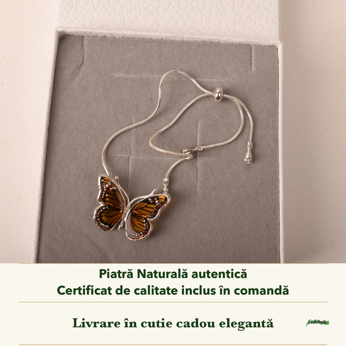 Brățară cu Chihlimbar în cutia cadou CraftMystic, cu certificatul de calitate