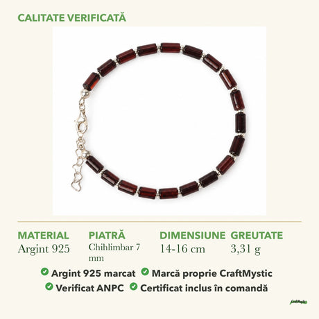 Brățară cu Chihlimbar: material, dimensiunea pietrei, greutate și marcajul 925