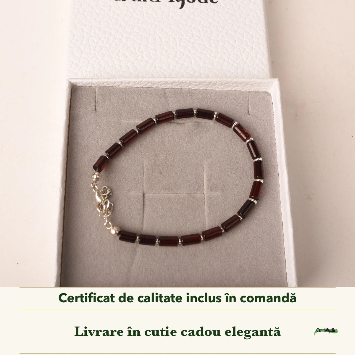 Brățară cu Chihlimbar în cutia cadou CraftMystic, cu certificatul de calitate