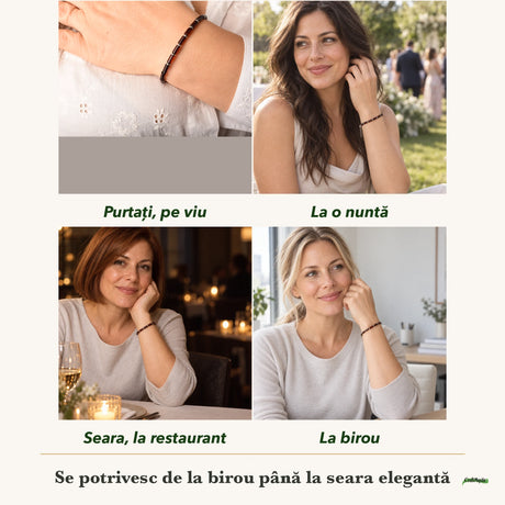 Brățară cu Chihlimbar purtați de patru femei, la nuntă, seara, la birou și la o aniversare