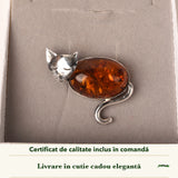 Broșă cu Chihlimbar în cutia cadou CraftMystic, cu certificatul de calitate