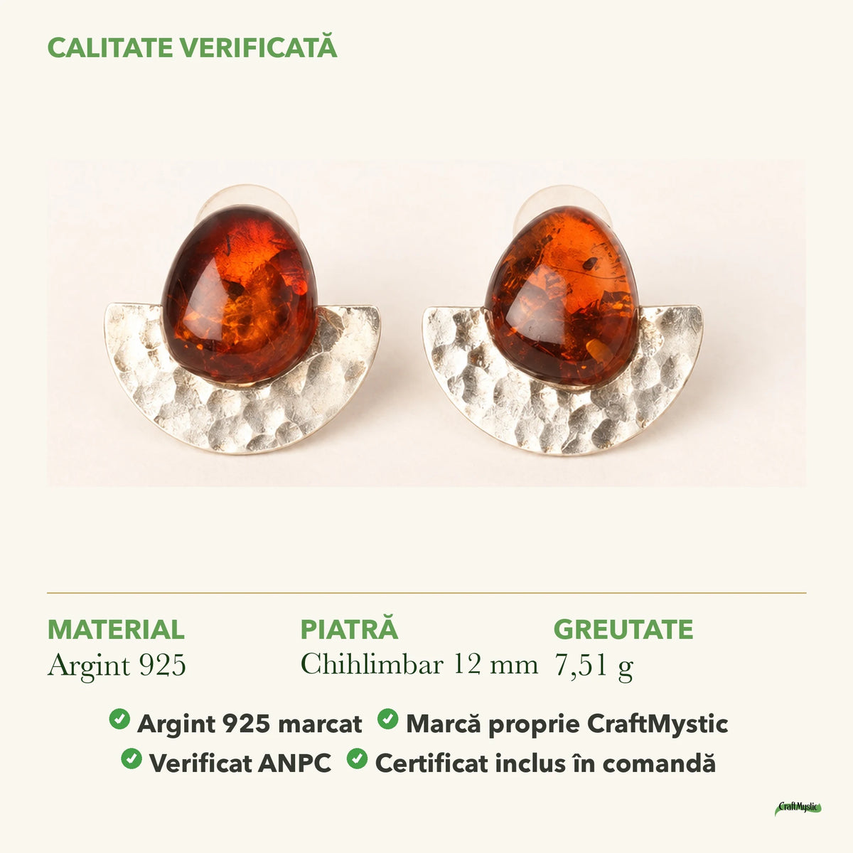 Cercei cu Chihlimbar: material, dimensiunea pietrei, greutate și marcajul 925