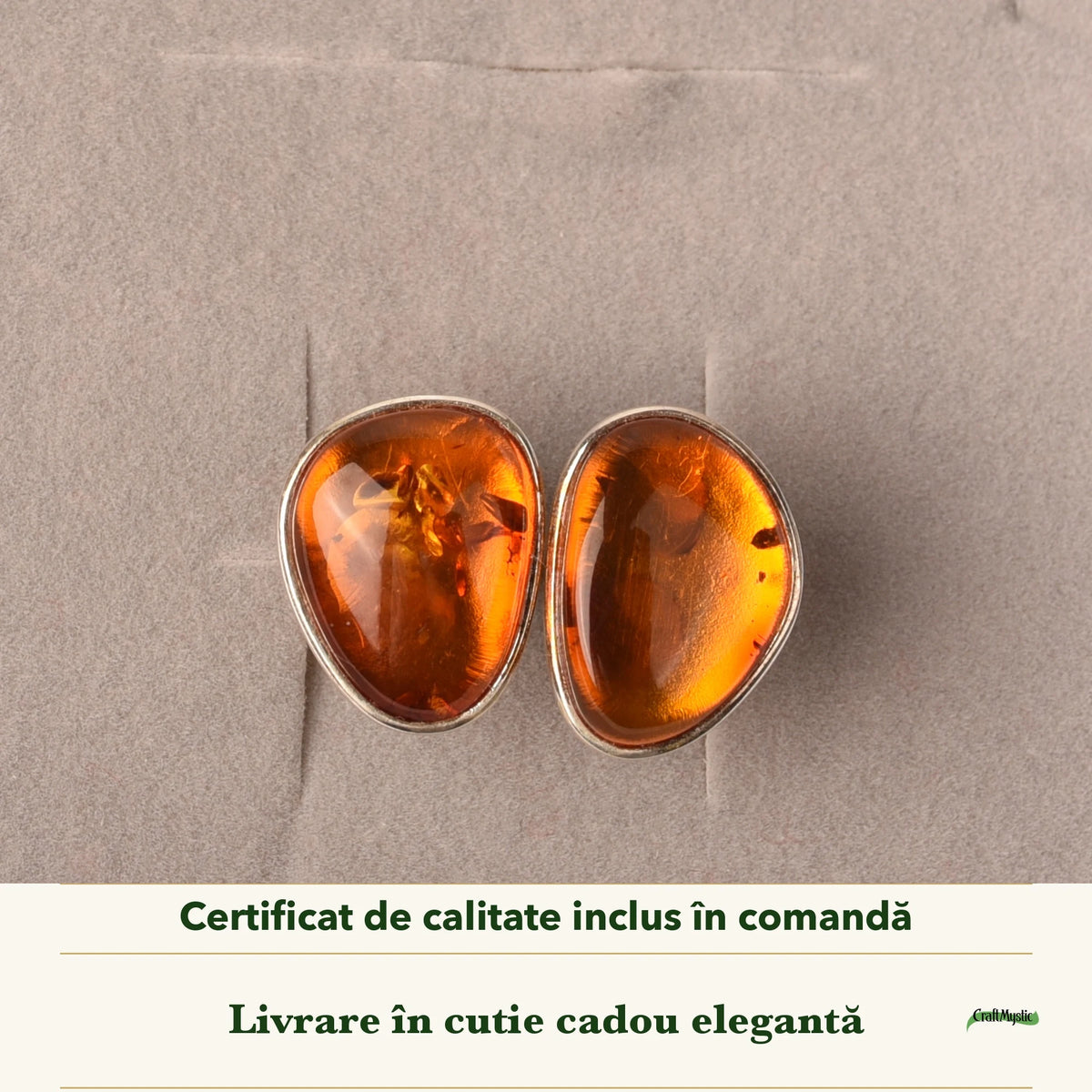 Inel cu Chihlimbar în cutia cadou CraftMystic, cu certificatul de calitate
