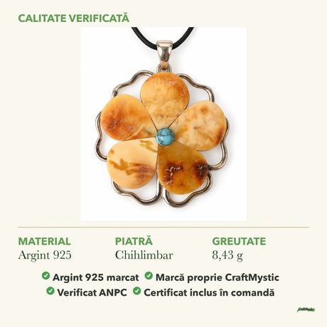 Colier cu Chihlimbar și Larimar: material, dimensiunea pietrei, greutate și marcajul 925
