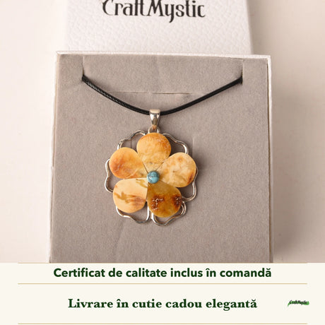 Colier cu Chihlimbar și Larimar în cutia cadou CraftMystic, cu certificatul de calitate