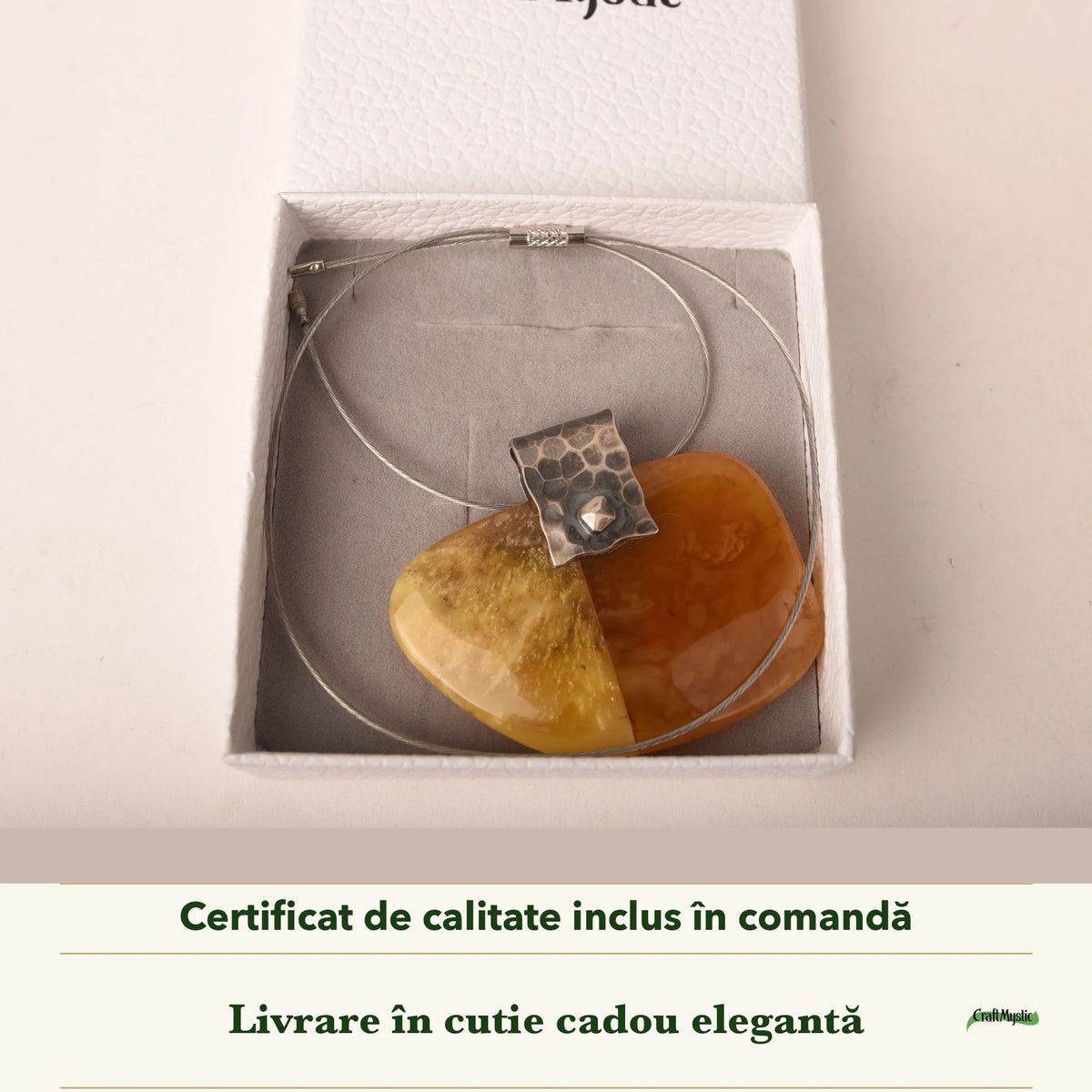Colier cu Chihlimbar în cutia cadou CraftMystic, cu certificatul de calitate