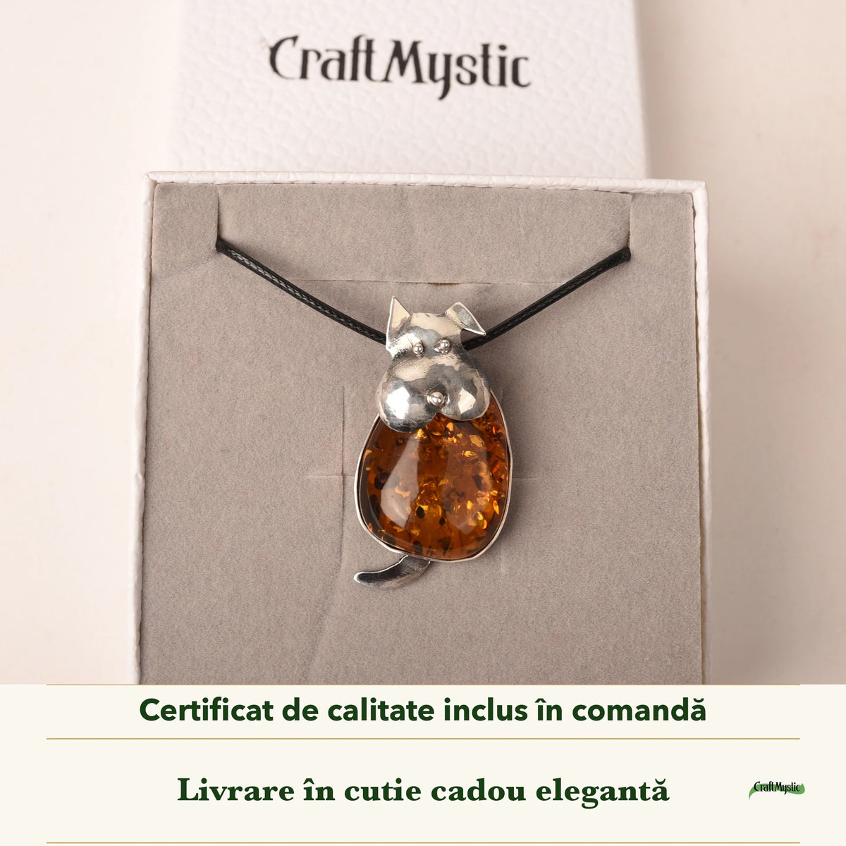 Colier cu Chihlimbar în cutia cadou CraftMystic, cu certificatul de calitate