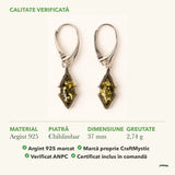 Cercei cu Chihlimbar: material, dimensiunea pietrei, greutate și marcajul 925