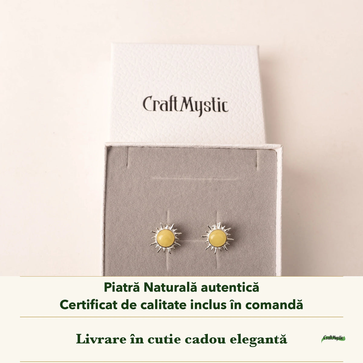 Cercei cu Chihlimbar în cutia cadou CraftMystic, cu certificatul de calitate