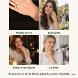 Inel cu Chihlimbar purtați de patru femei, la nuntă, seara, la birou și la o aniversare