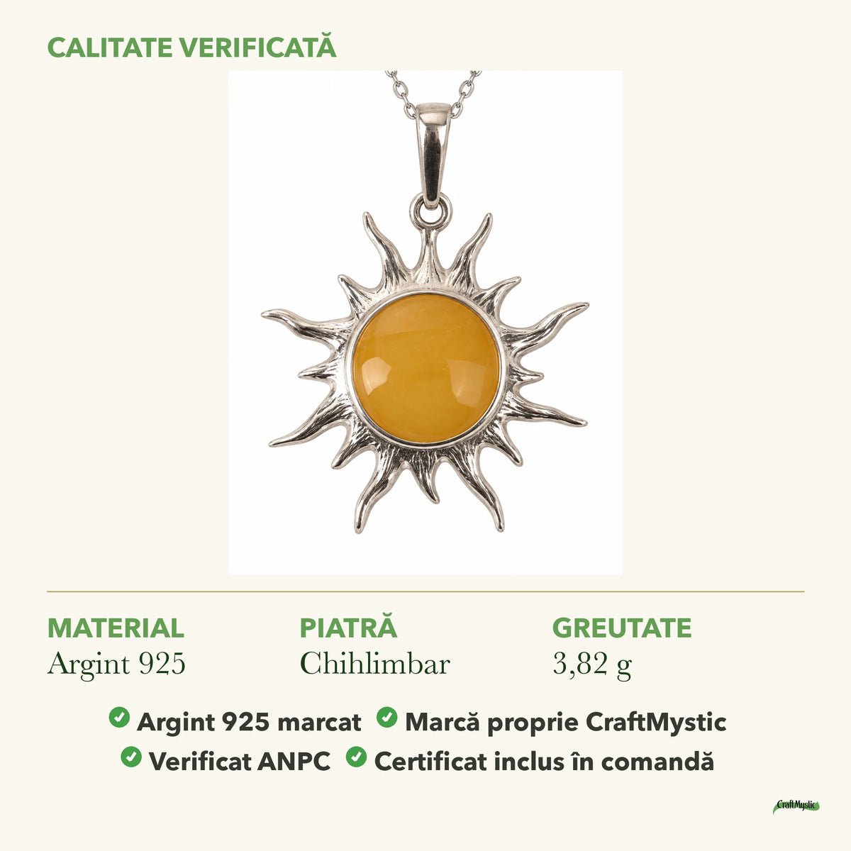 Colier cu Chihlimbar: material, dimensiunea pietrei, greutate și marcajul 925