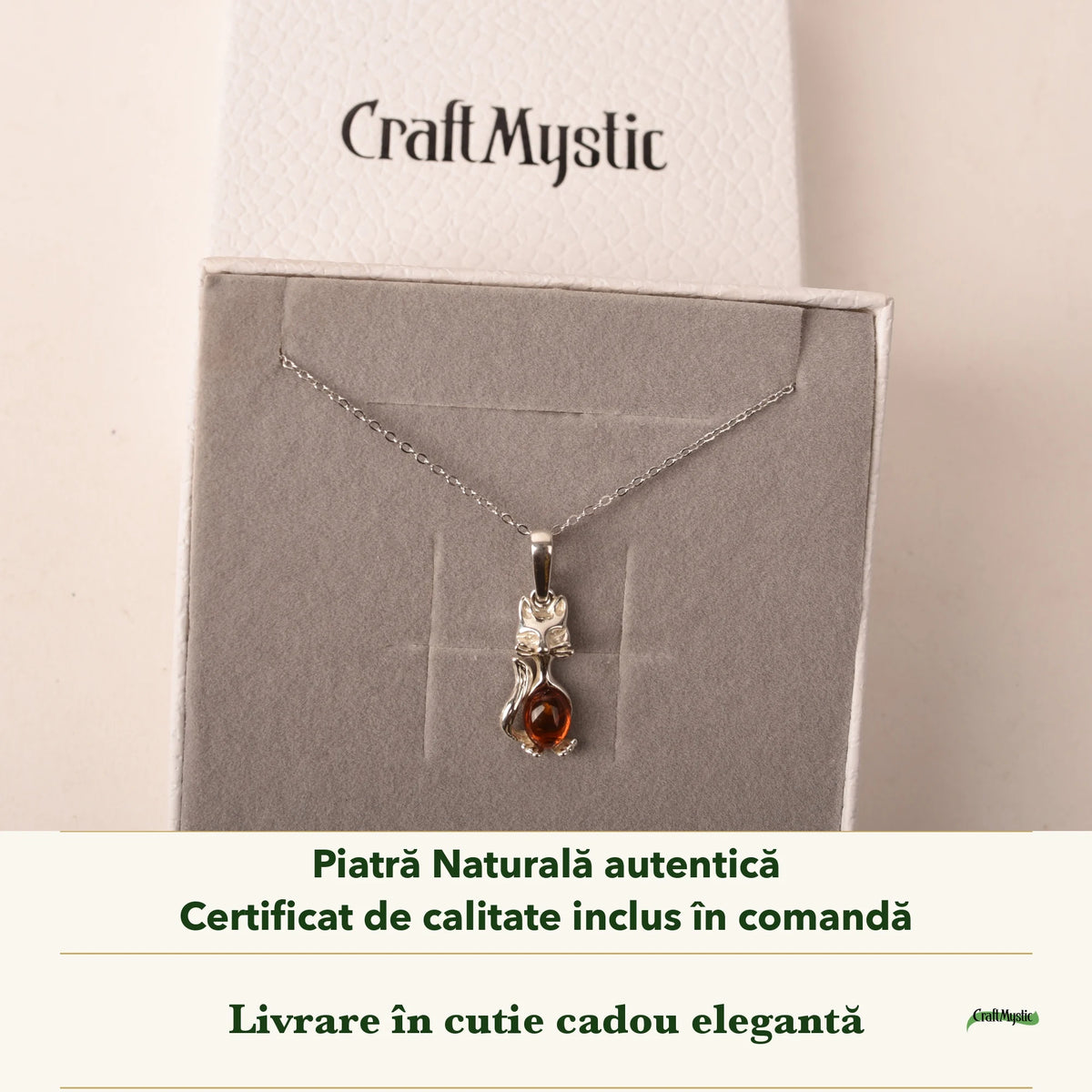 Colier cu Chihlimbar în cutia cadou CraftMystic, cu certificatul de calitate