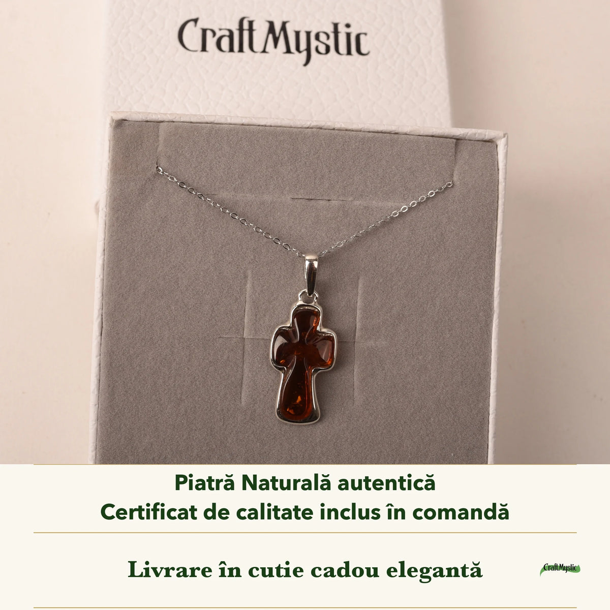 Colier cu Chihlimbar în cutia cadou CraftMystic, cu certificatul de calitate