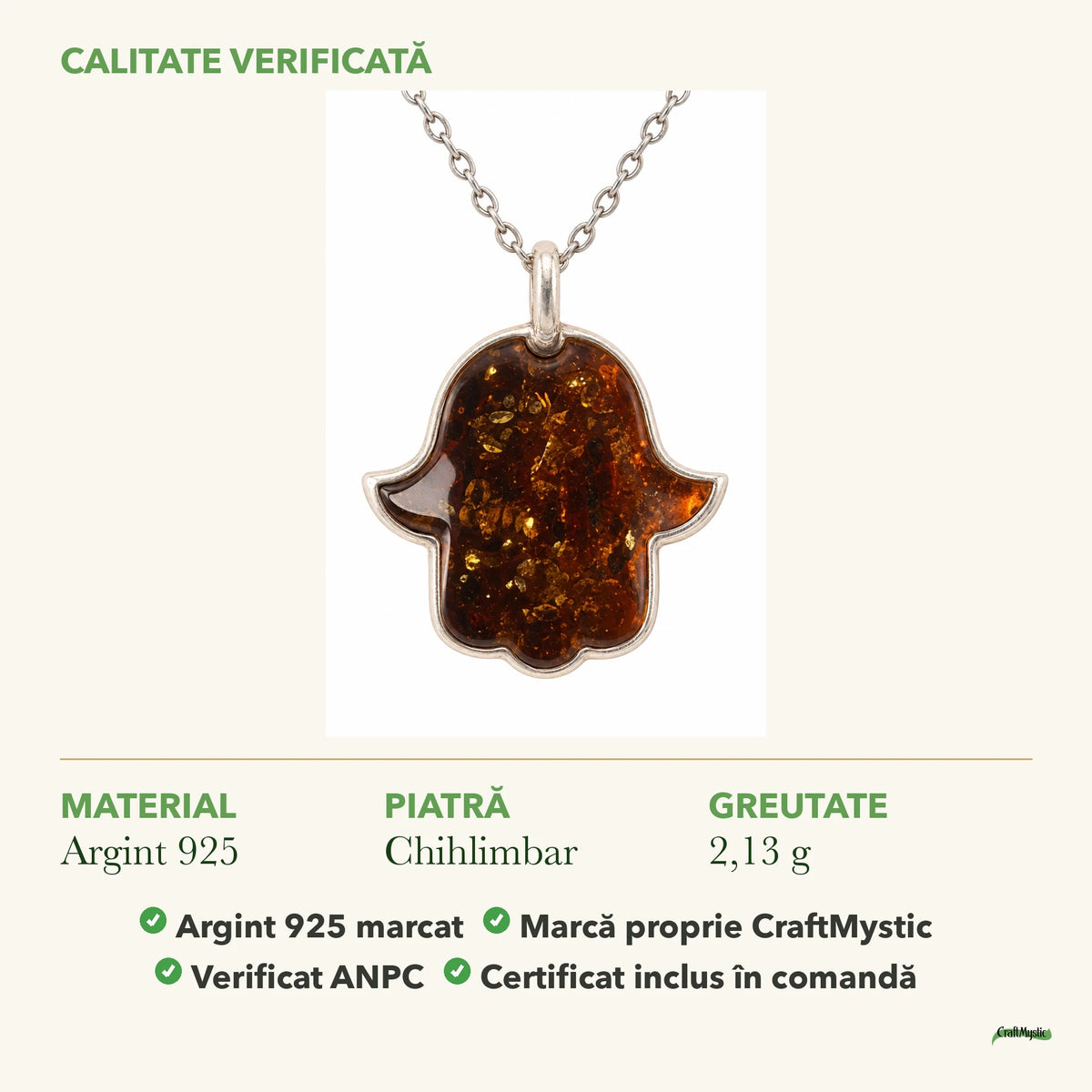 Colier cu Chihlimbar: material, dimensiunea pietrei, greutate și marcajul 925