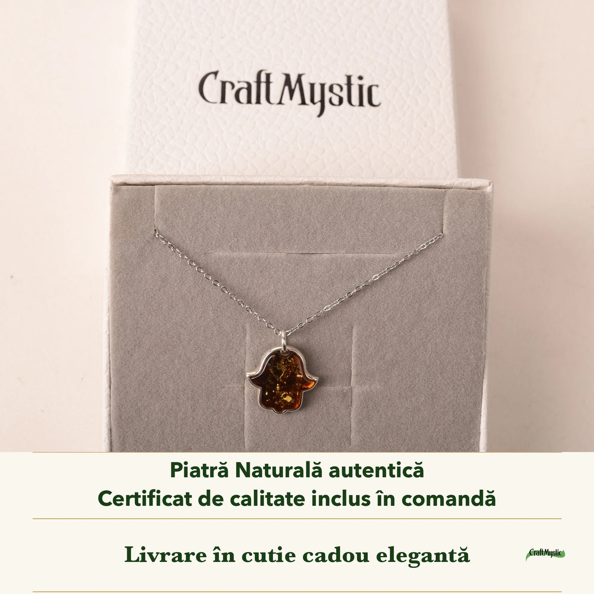 Colier cu Chihlimbar în cutia cadou CraftMystic, cu certificatul de calitate
