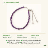 Brățară cu Ametist: material, dimensiunea pietrei, greutate și marcajul 925