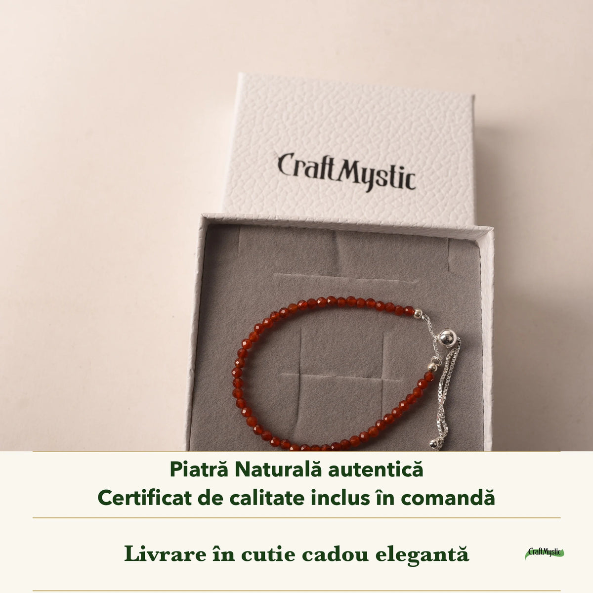 Brățară cu Carneol în cutia cadou CraftMystic, cu certificatul de calitate