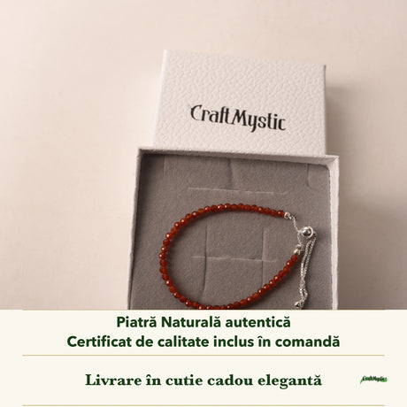 Brățară cu Carneol în cutia cadou CraftMystic, cu certificatul de calitate