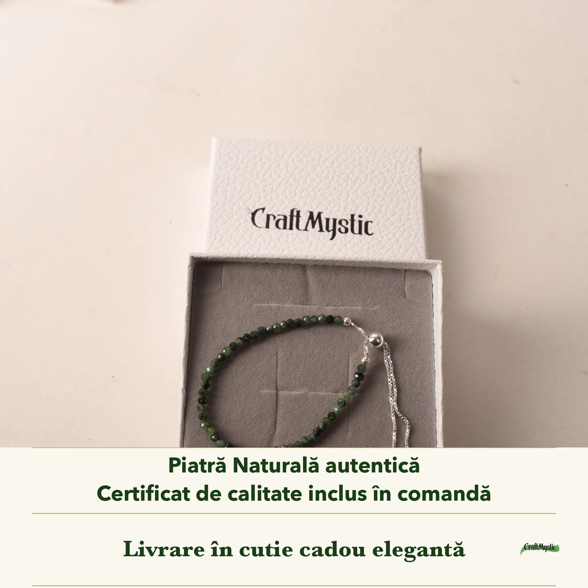 Brățară cu Smarald în cutia cadou CraftMystic, cu certificatul de calitate