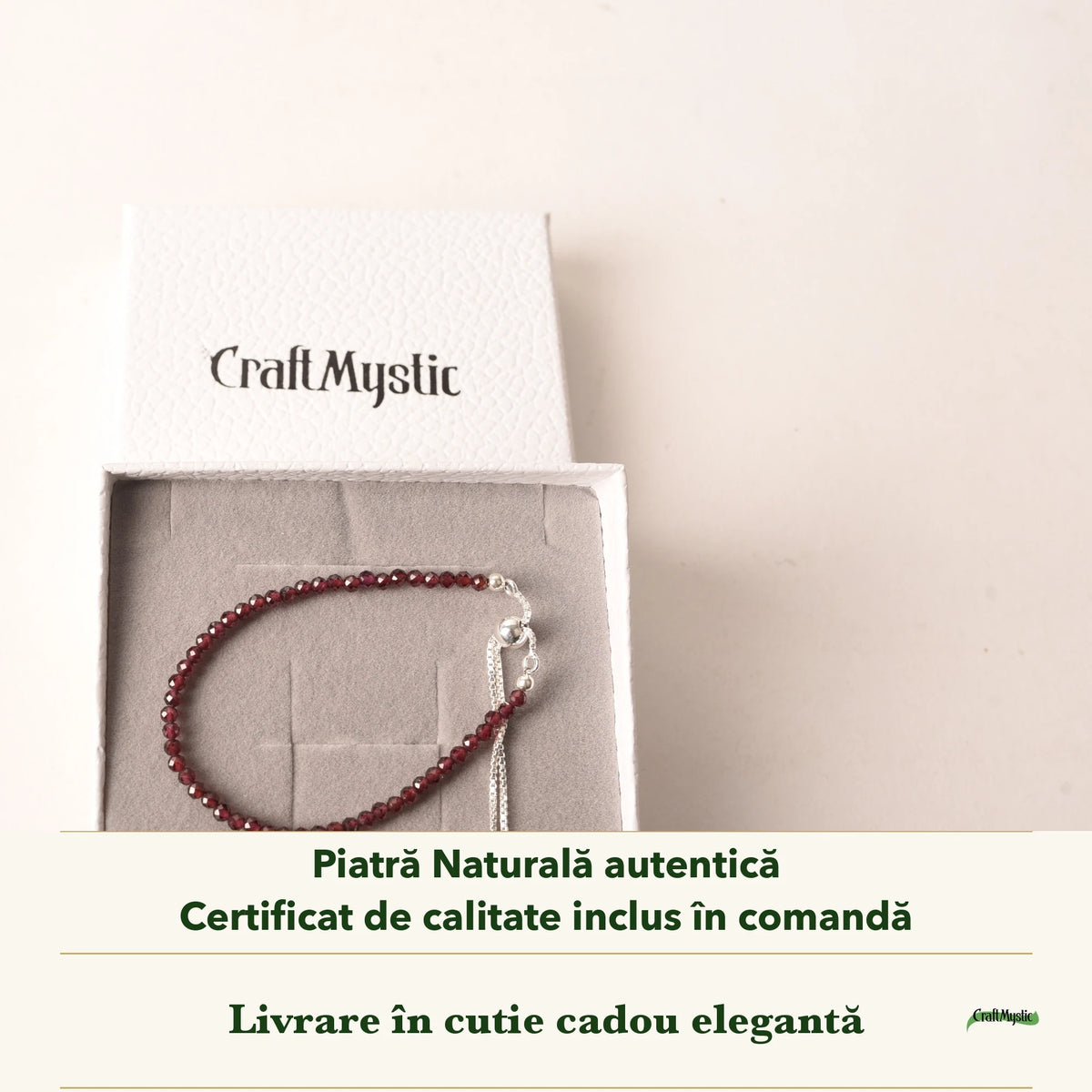 Brățară cu Granat în cutia cadou CraftMystic, cu certificatul de calitate