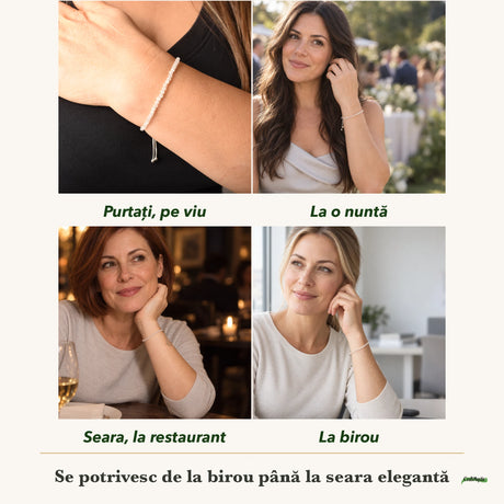 Brățară cu Piatra Lunii purtați de patru femei, la nuntă, seara, la birou și la o aniversare