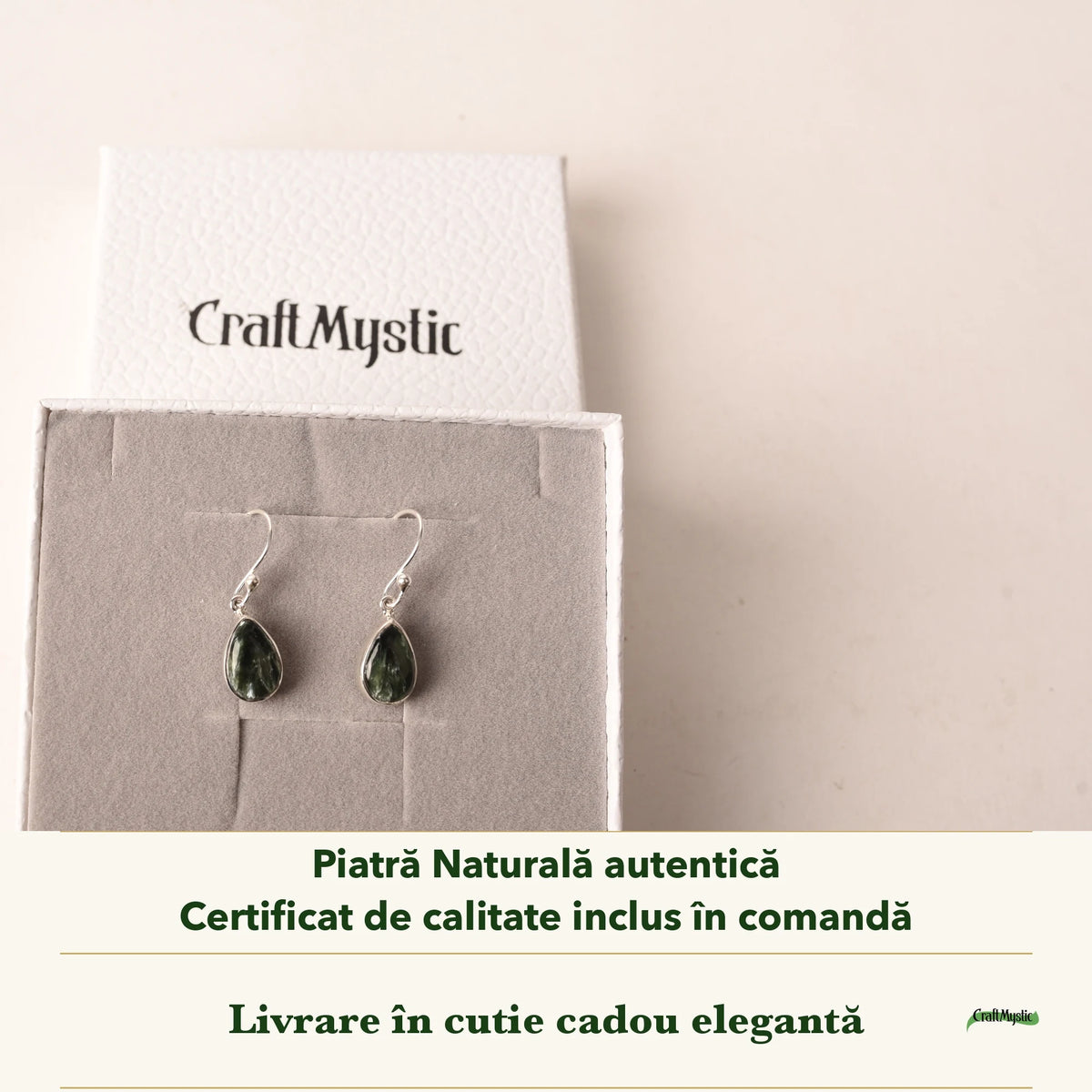 Cercei cu Serafinit în cutia cadou CraftMystic, cu certificatul de calitate