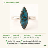 Inel cu Shattuckit: material, dimensiunea pietrei, greutate și marcajul 925