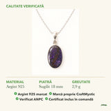 Colier cu Sugilit: material, dimensiunea pietrei, greutate și marcajul 925