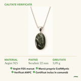 Colier cu Serafinit: material, dimensiunea pietrei, greutate și marcajul 925