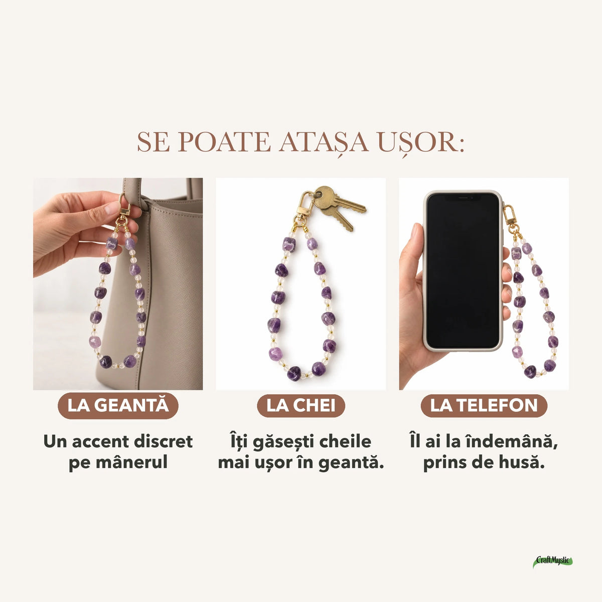 Charm cu Ametist și Cuarț de Stâncă — CraftMystic