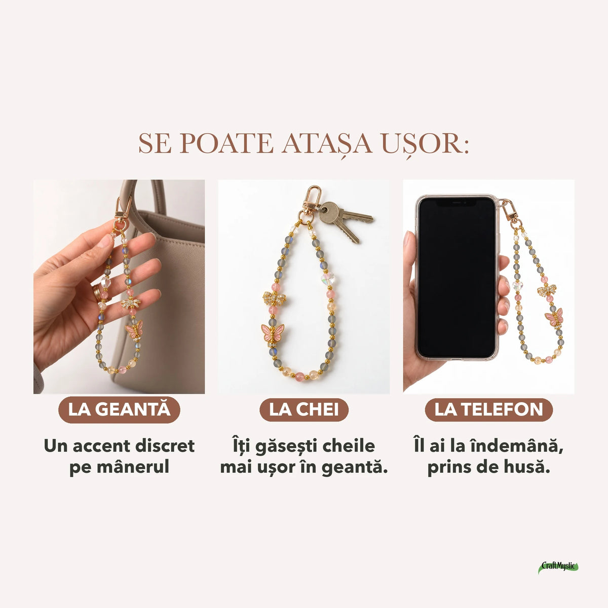Charm cu Cuart Galben și Sticla — CraftMystic