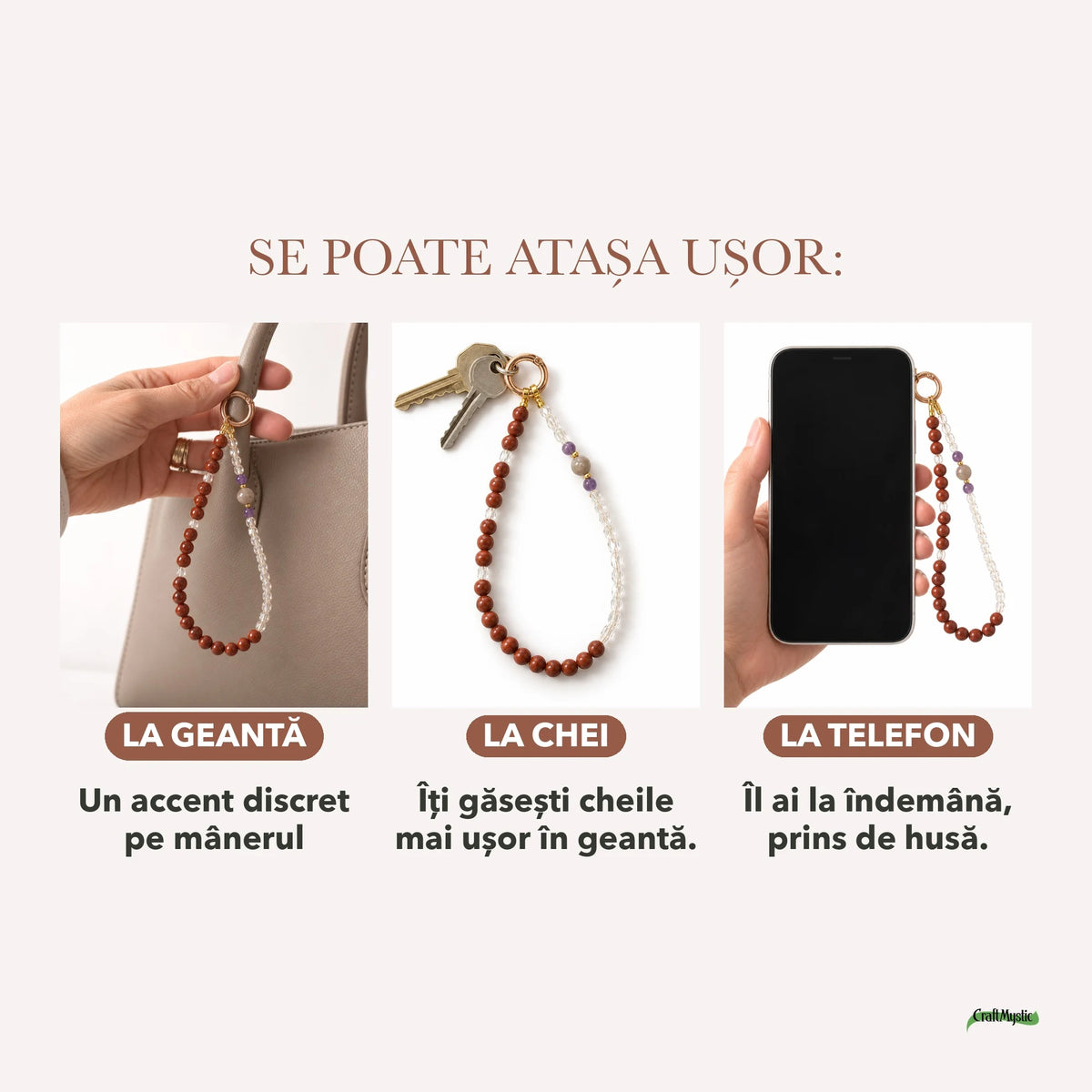 Charm cu Jasp Roșu, Sticla și Cuarț Fumuriu — CraftMystic