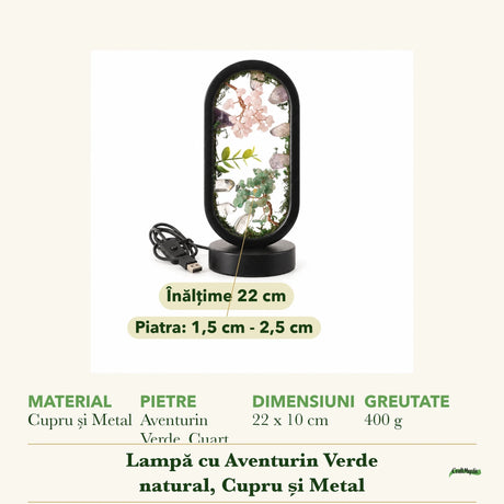 Dimensiunile și potrivirea pentru Lampă cu Aventurin Verde, Cuarț Roz, Ametist și Cuarț de Stâncă