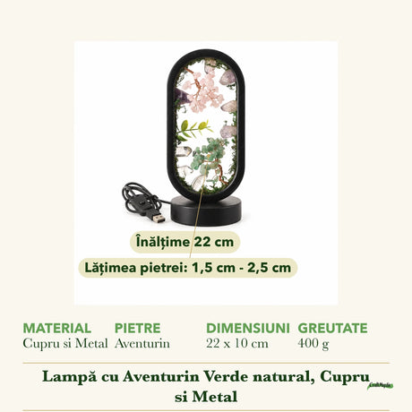 Dimensiunile și potrivirea pentru Lampă cu Aventurin Verde, Cuarț Roz, Ametist și Cuarț de Stâncă