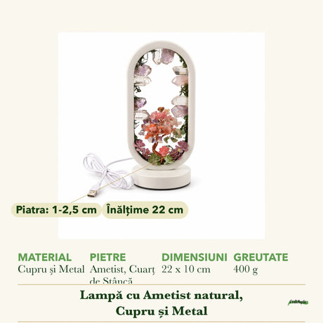 Dimensiunile și potrivirea pentru Lampă cu Ametist și Cuarț de Stâncă