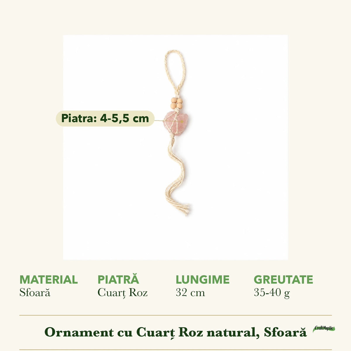 Dimensiunile și potrivirea pentru Ornament cu Cuarț Roz