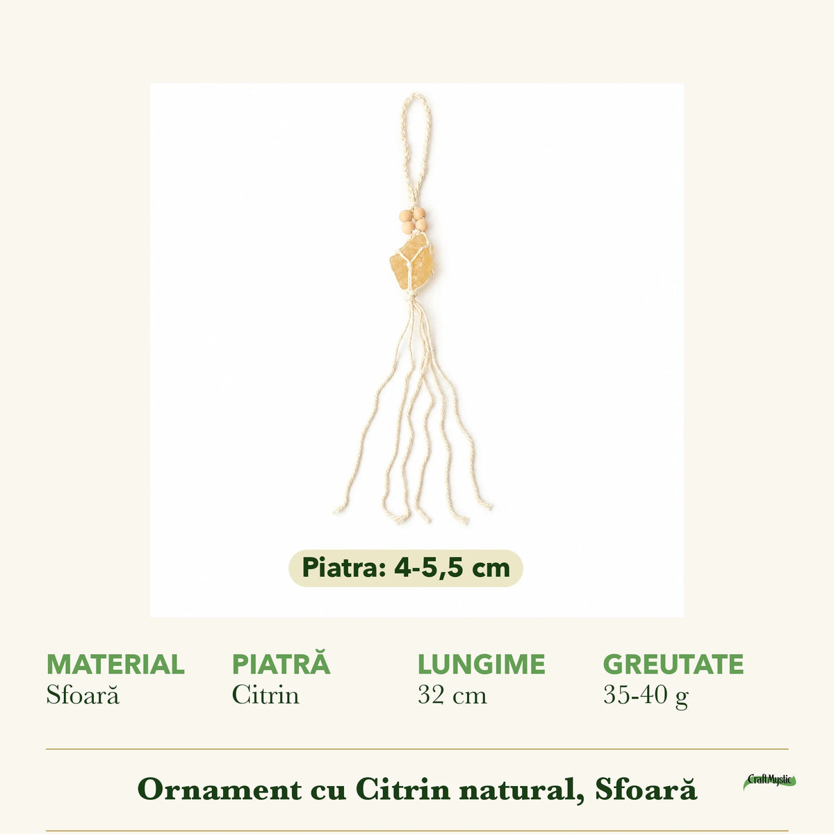 Dimensiunile și potrivirea pentru Ornament cu Citrin