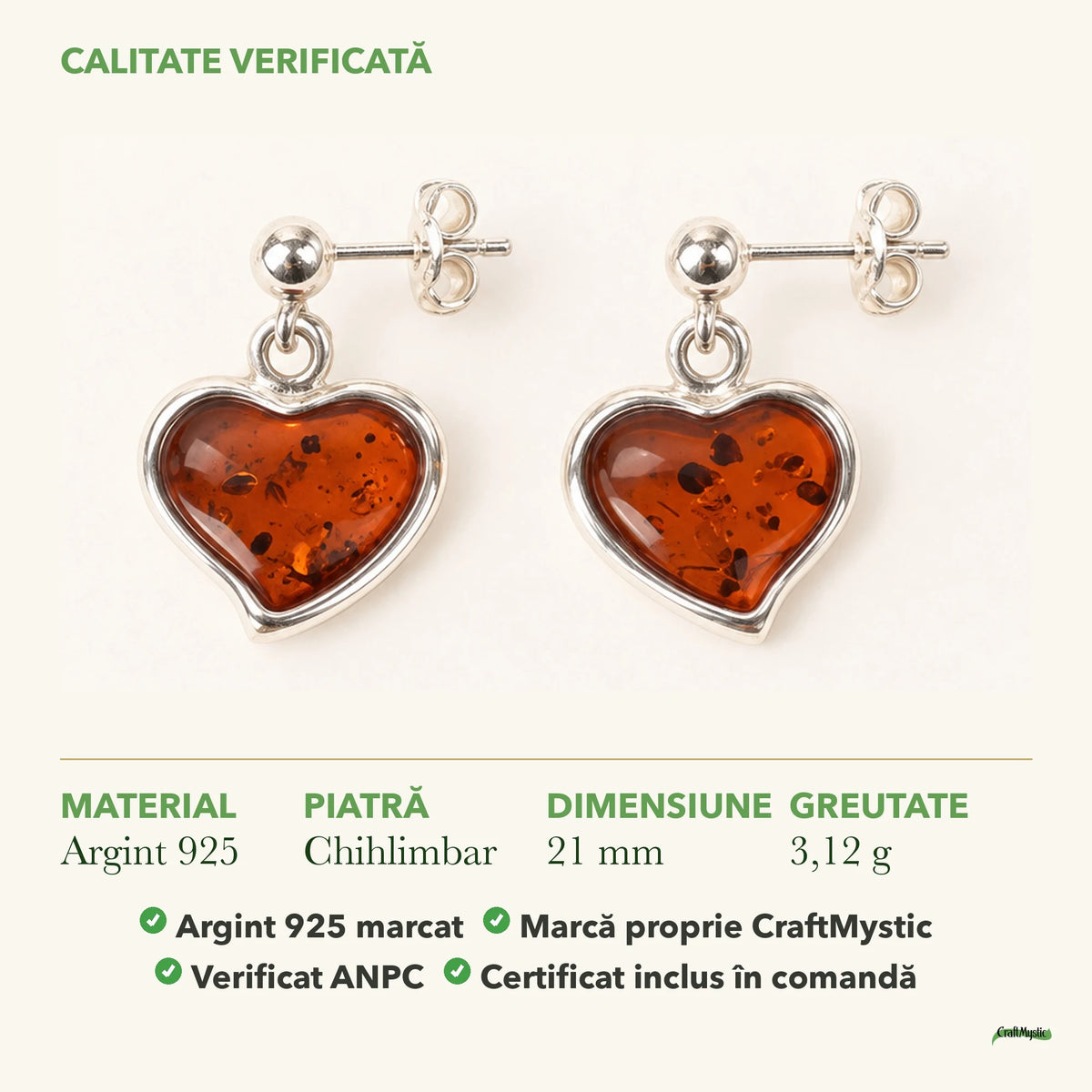 Cercei cu Chihlimbar: material, dimensiunea pietrei, greutate și marcajul 925
