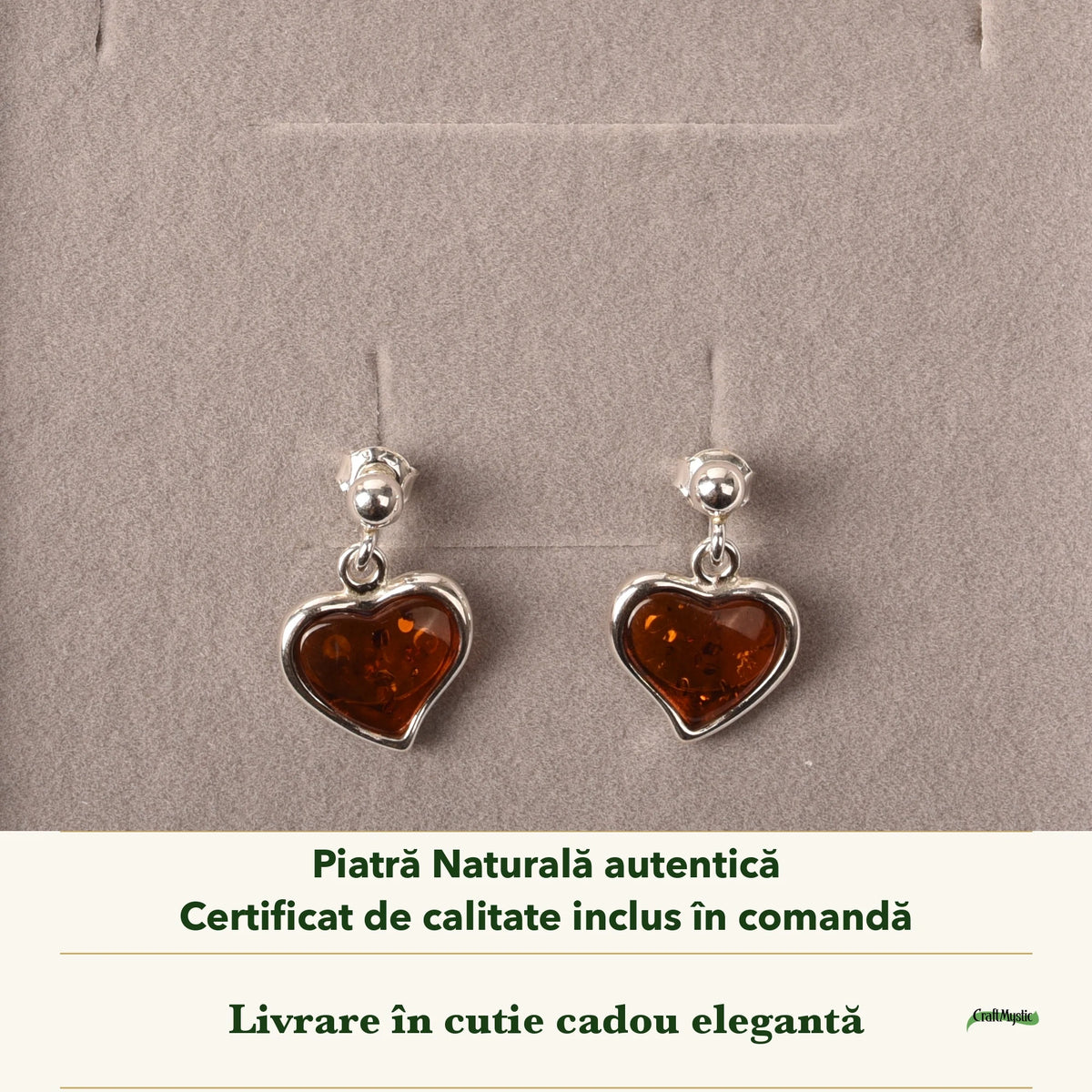Cercei cu Chihlimbar în cutia cadou CraftMystic, cu certificatul de calitate