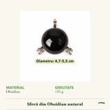 Cât de mare e Sferă cu Obsidian, cu un obiect alături pentru scară