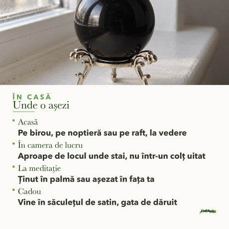 Unde se așază Sferă cu Obsidian: pe birou, pe raft sau la meditație