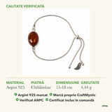 Brățară cu Chihlimbar: material, dimensiunea pietrei, greutate și marcajul 925