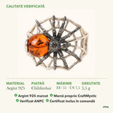 Inel cu Chihlimbar: material, dimensiunea pietrei, greutate și marcajul 925