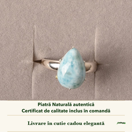 Inel cu Larimar în cutia cadou CraftMystic, cu certificatul de calitate