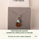 Colier cu Chihlimbar și Larimar în cutia cadou CraftMystic, cu certificatul de calitate