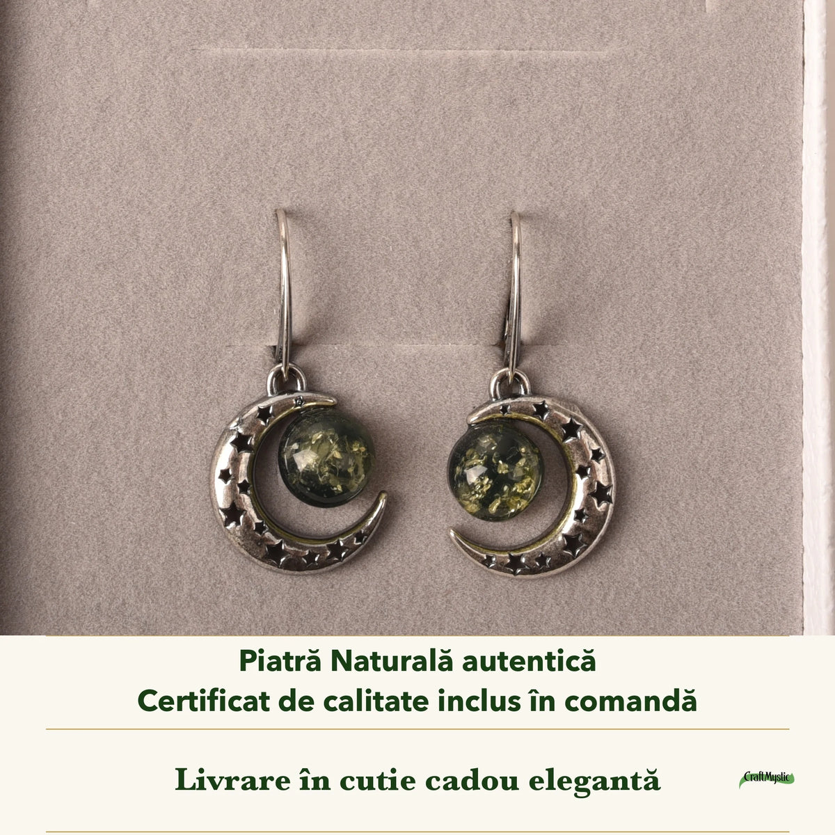 Cercei cu Chihlimbar în cutia cadou CraftMystic, cu certificatul de calitate